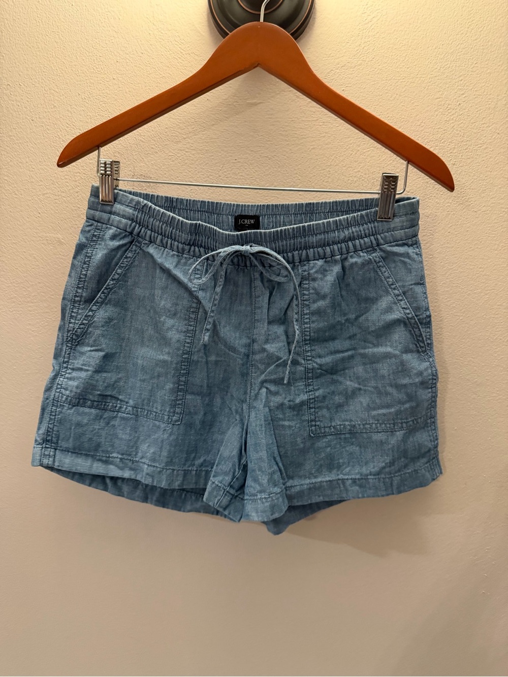 J.Crew Seaside Chambray Shorts Blue Elastic Drawstring Waist Womens XS